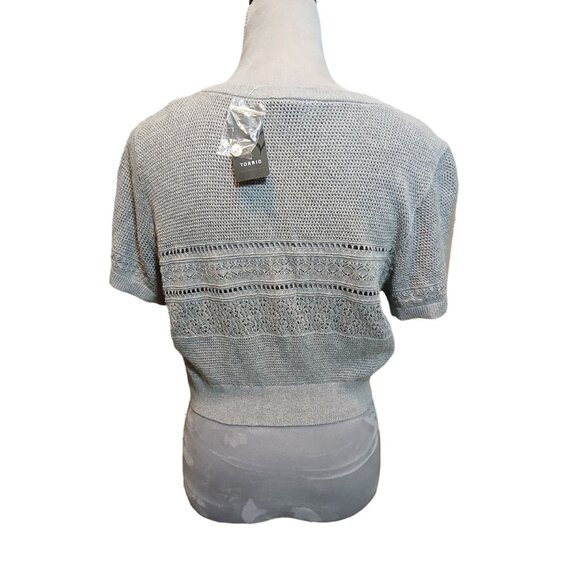 Torrid Grey Open Stitch Shrug Sweater Classicore Crop Cardigan Womens Size 0 NEW - Picture 2 of 7